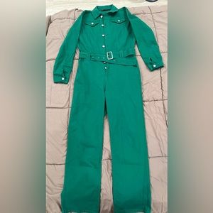 New York & Company Green Denim Jumpsuit